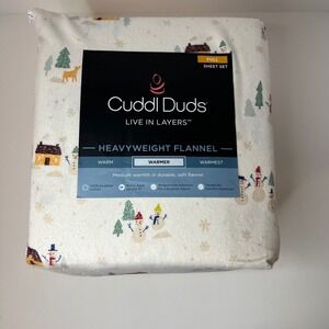 Cuddl Duds Brushed Cotton Full Sheet Set Scenic Snowmen NIP Heavyweight Flannel
